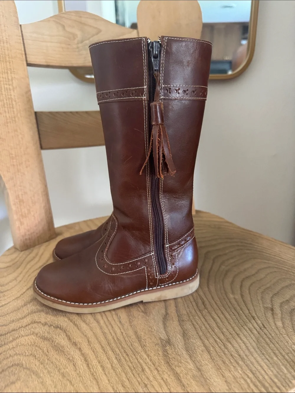 Elephantito Brown Tall Kids Riding Boots with Tassel Accent